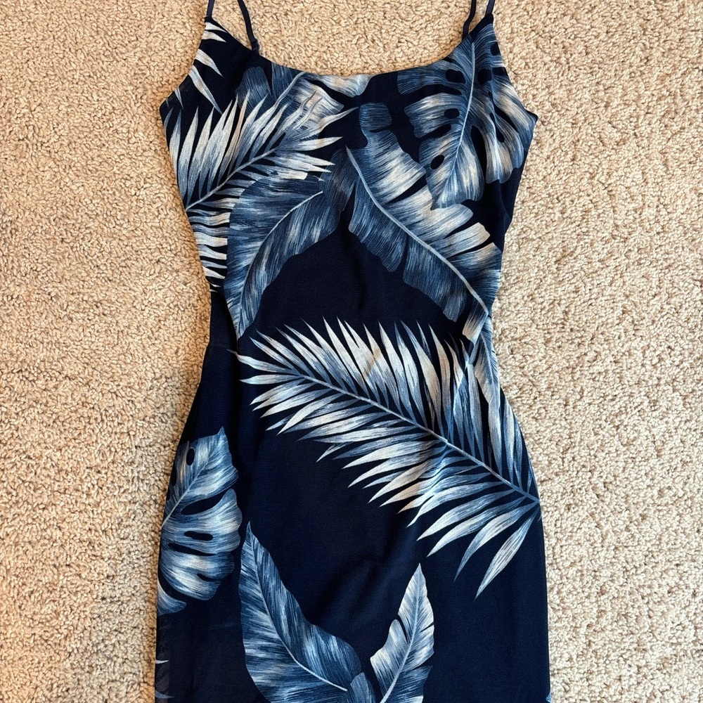 Tropical Leaf Print Mini Dress